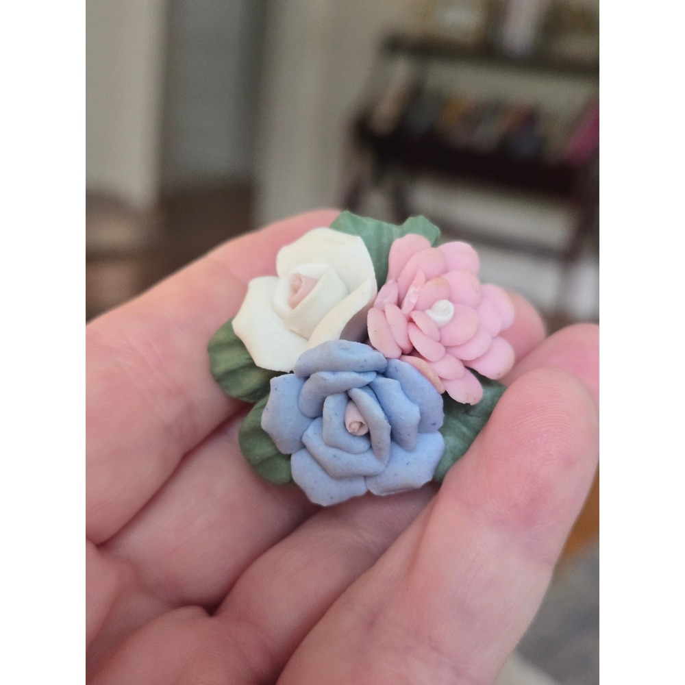 Ceramic Clay Porcelain Floral Brooch Vintage